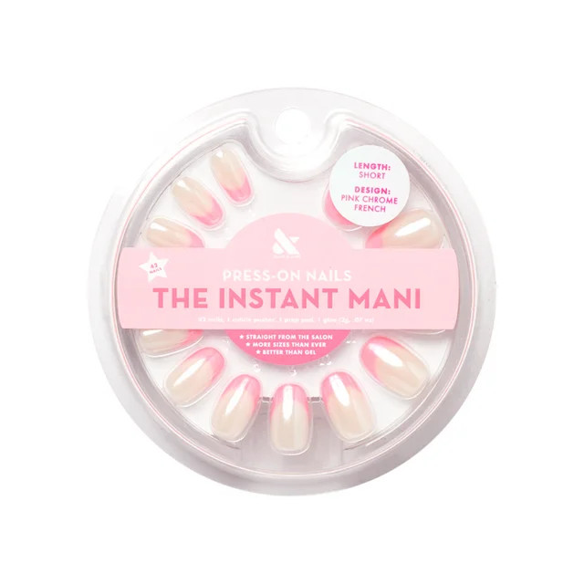 Olive & June Instant Mani Short Round Press-on Nails, Pink Chrome French, 42 Pieces | Walmart (US)