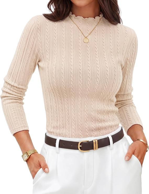 ZESICA Women's Mock Neck Fall Winter Long Sleeve Shirts Business Casual Top | Amazon (US)
