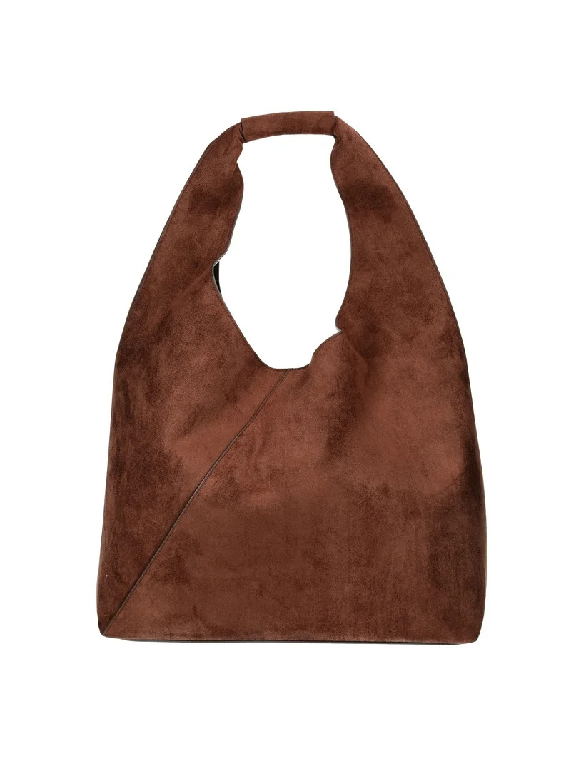 Time and Tru Women's June Soft Faux Suede Hobo Bag, Chocolate | Walmart (US)