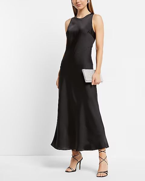 Satin High Neck Slip Midi Dress | Express