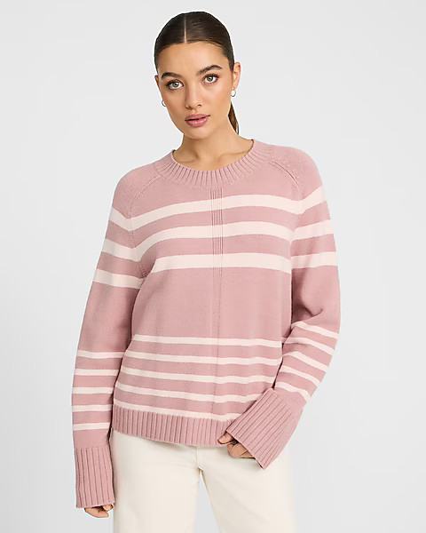 Plush Airy Soft Striped Crew Neck Wide Sleeve Sweater | Express