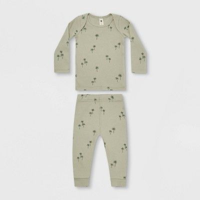 Q by Quincy Mae Baby 2pc Ribbed Palms Top & Bottom Set - Sage | Target