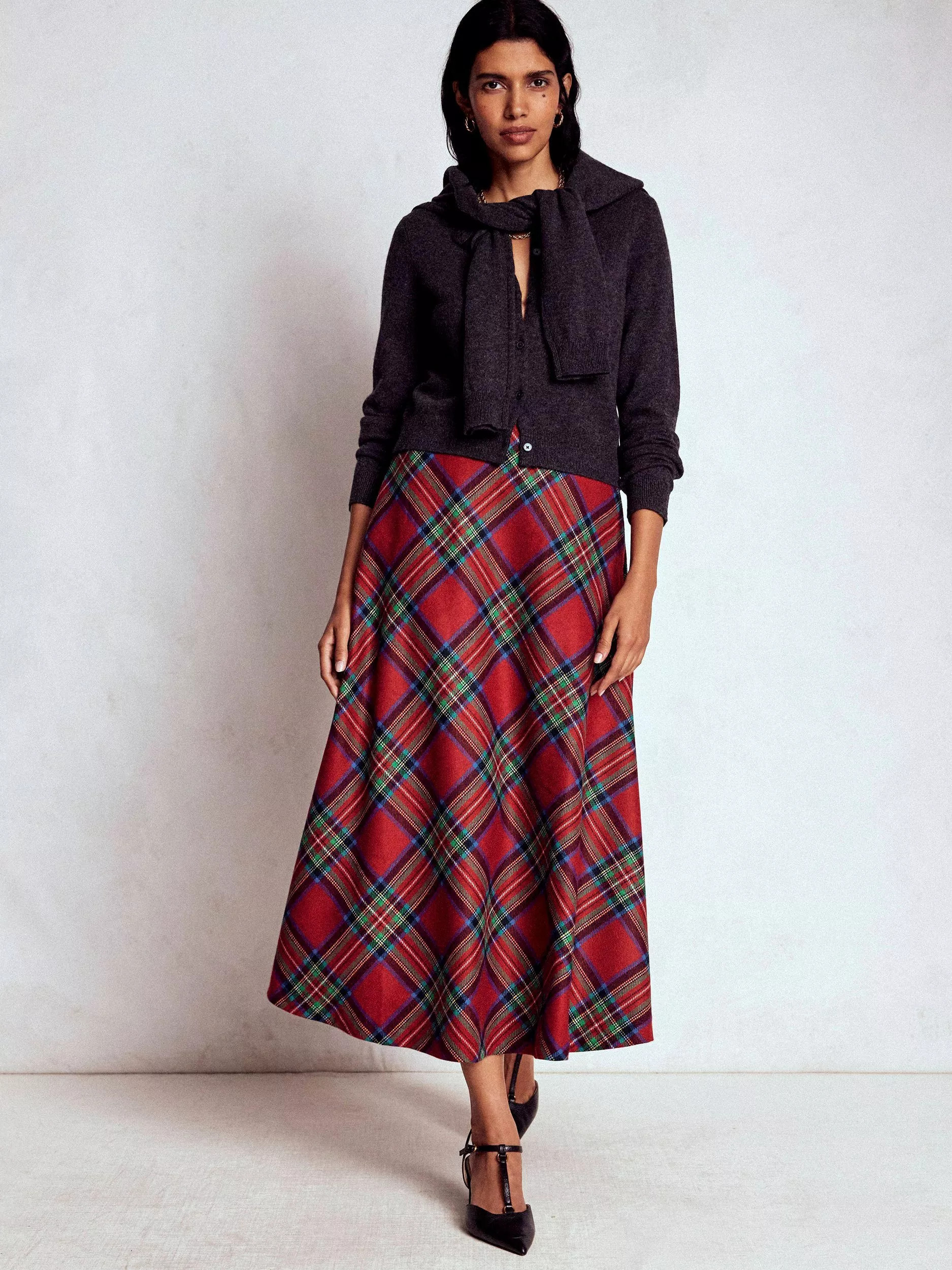 Boden Hayley Tartan Wool Rich Midi Skirt, Red/Multi | John Lewis (UK)