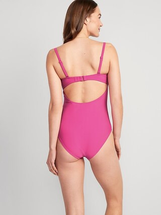 Tie-Front Keyhole Bandeau-Style One-Piece Swimsuit for Women | Old Navy (US)