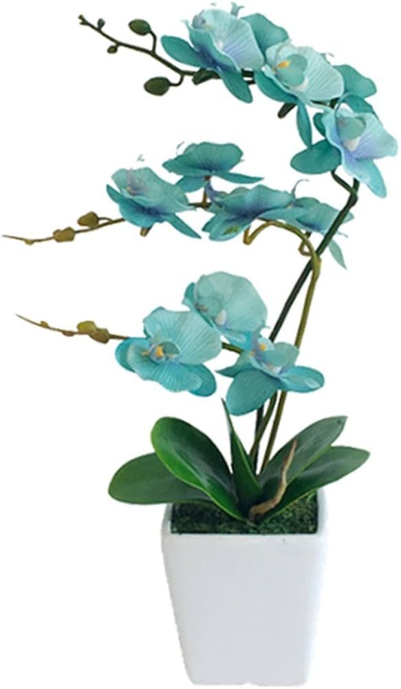 YSZL 15 Inches Tall Artificial Silk Phalaenopsis Orchid Flower Plant Pot Arrangements (Golden Blu... | Amazon (US)