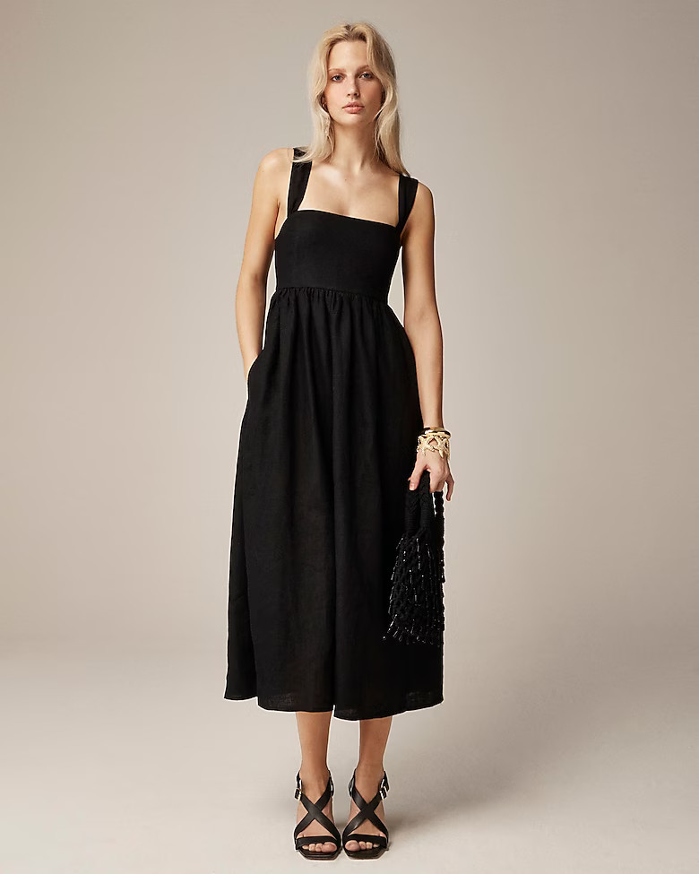 Squareneck midi dress in linen | J. Crew US