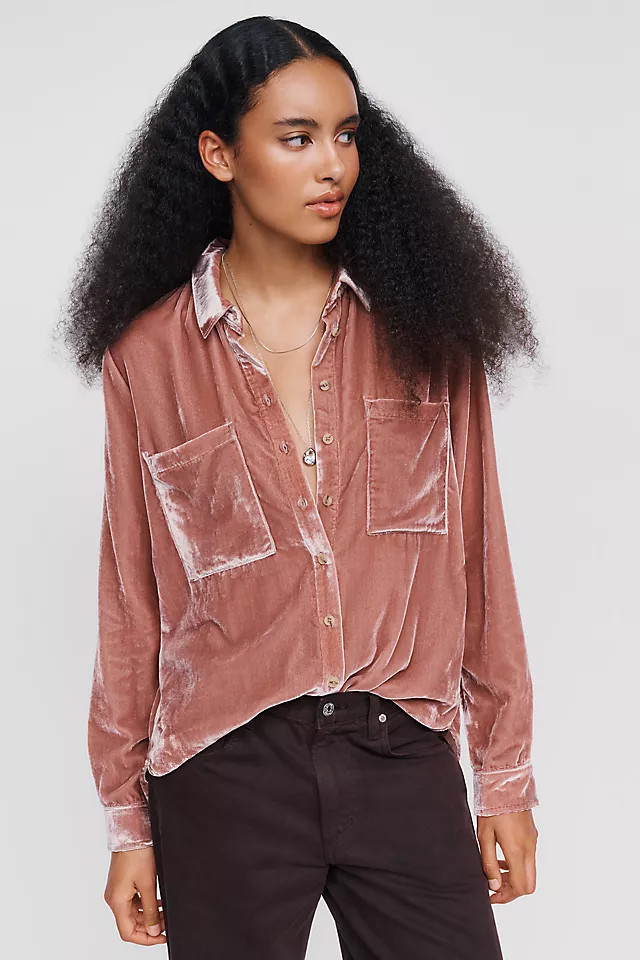 Pilcro Hadley Velvet Relaxed Buttondown Shirt | Anthropologie (US)