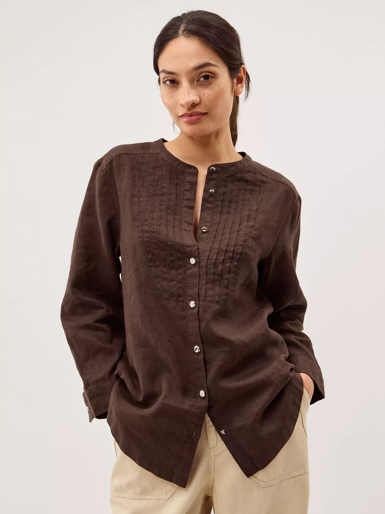 Clo Pure Linen Shirt, Dark Brown | John Lewis (UK)