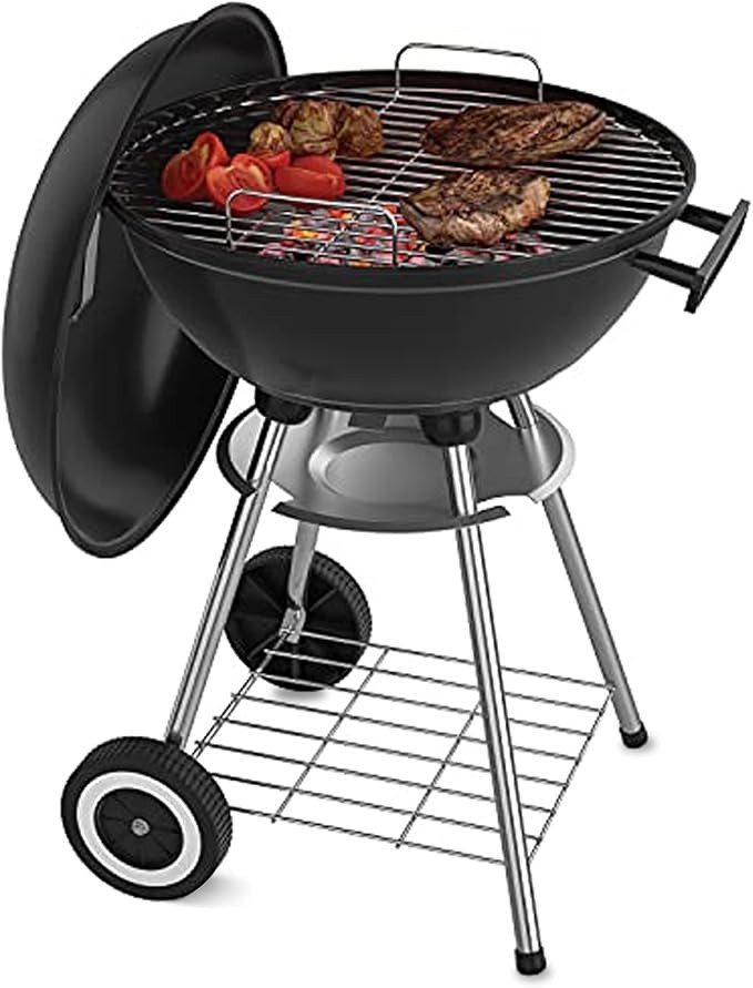 18 Inch Portable Charcoal Grill with Wheels for Outdoor Cooking Barbecue Camping BBQ Coal Kettle ... | Amazon (US)