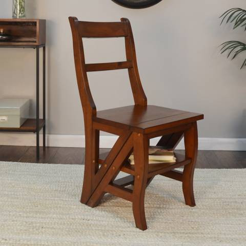 Wentworth Chestnut Wood Folding Library Ladder Chair | Lamps Plus