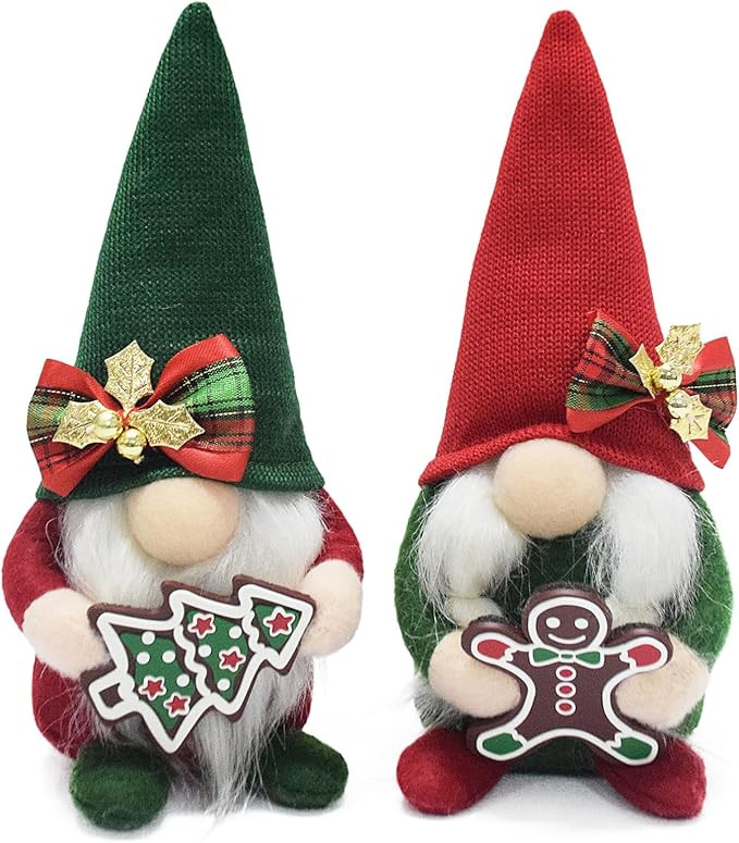 Attiigny Christmas Gnomes Plush with Gingerbread,Handmade Xmas Tomte Swedish Nordic Red Green Gno... | Amazon (US)