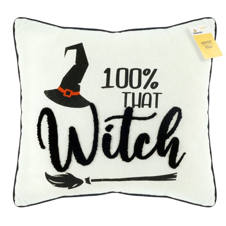 Way to Celebrate 13in Black and White Harvest Fall Decorative Pillow, 100% That Witch | Walmart (US)