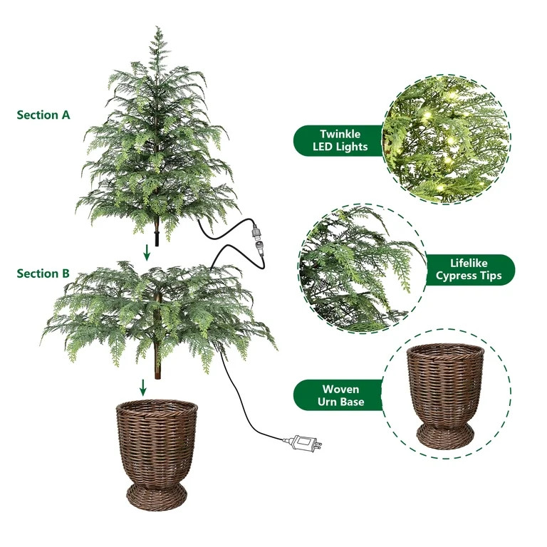 My Texas House 4' Pre-Lit Cypress Green Artificial Christmas Tree with 100 Warm White Twinkle LED... | Walmart (US)