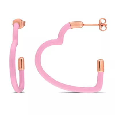 Belk & Co Pink Enamel Plated Heart Earrings in Rose Plated Sterling Silver | Belk
