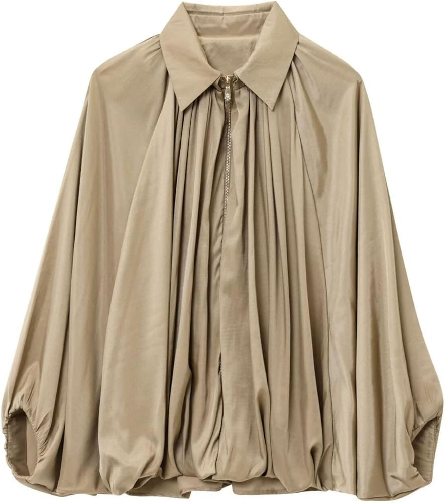 Xunger Women's Puffed Bomber Jacket Oversized Streetwear Casual Batwing Sleeve Lapel Collar Zip F... | Amazon (US)