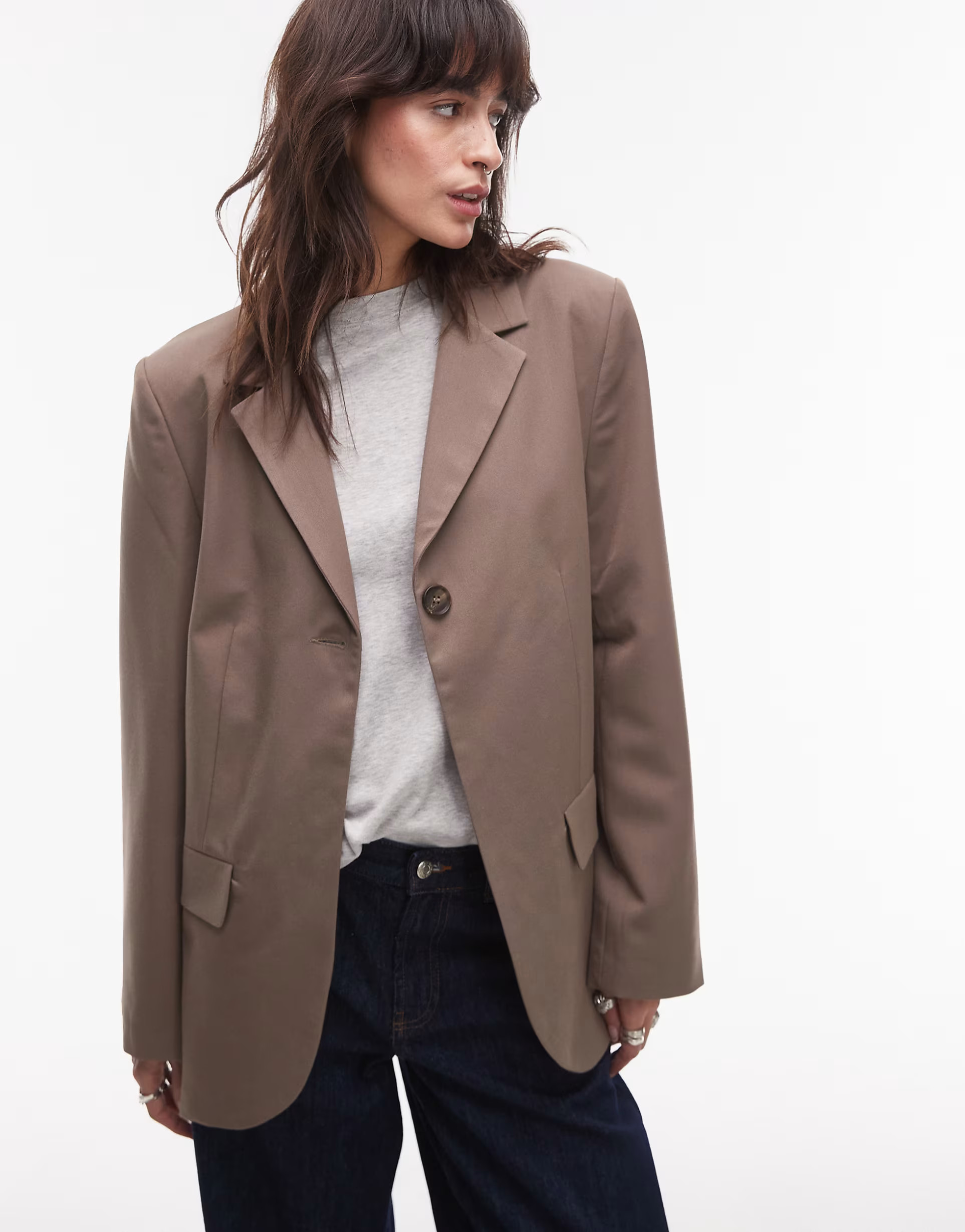 Topshop tonic high break tailored blazer in taupe | ASOS (Global)