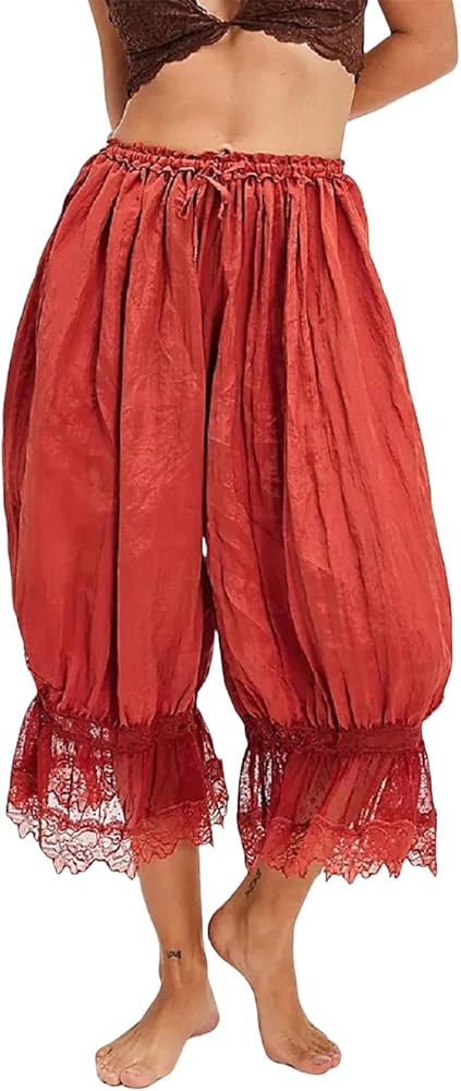 Alyweatry Women Ruffle Long Bloomers Elastic Waist Lace Patchwork Pettipants Pantaloons Cropped S... | Amazon (US)