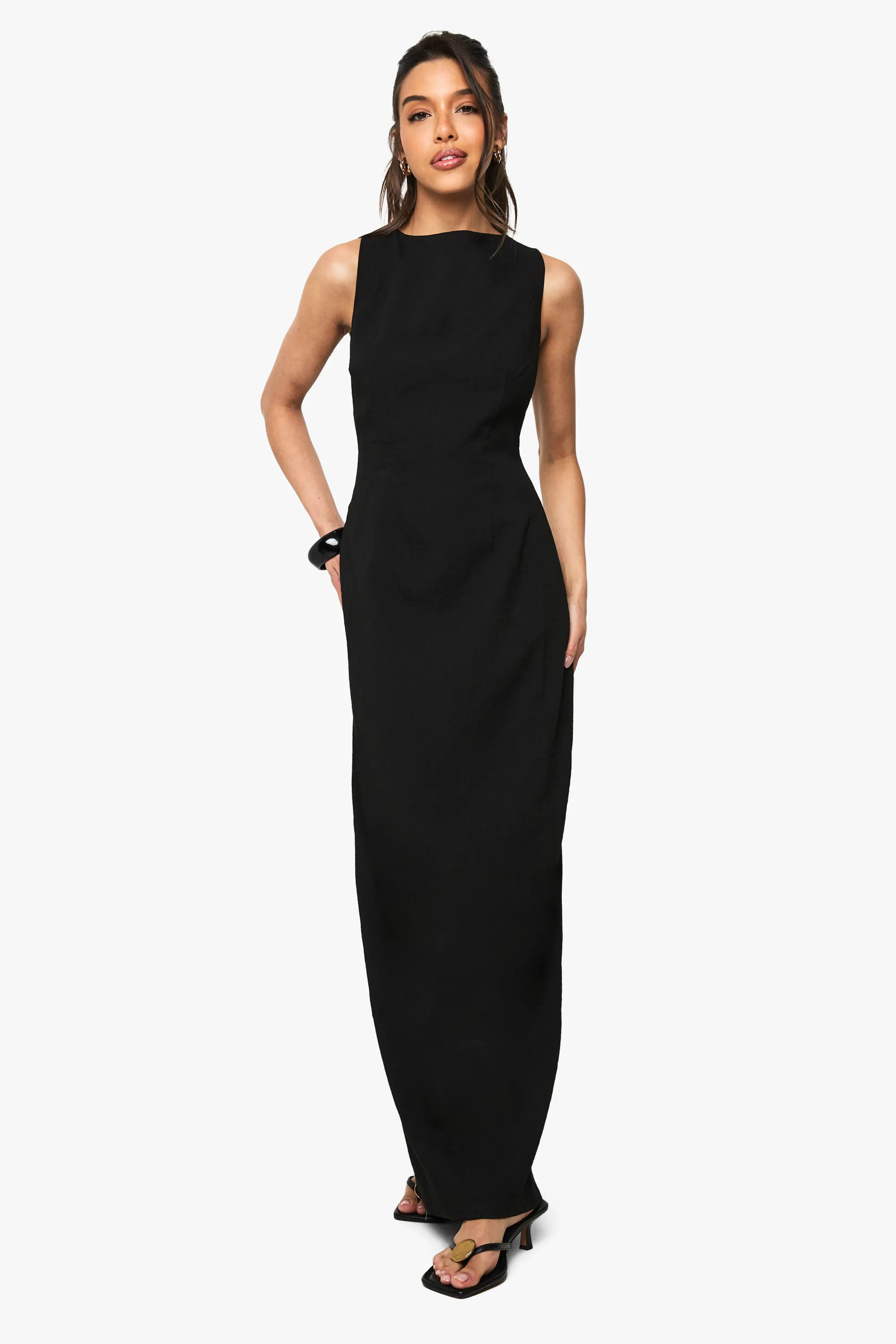 Linen Look Slash Neck Maxi Dress | boohoo (US & Canada)