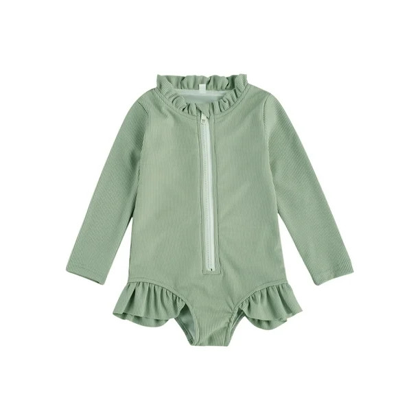 Bmnmsl Baby Girls Long Sleeve Swimsuit Ruffle Zipper Rash Guard Swimwears | Walmart (US)