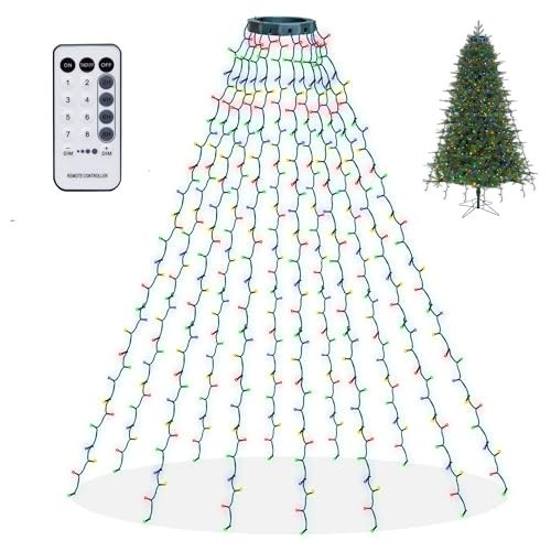 Dazzle Bright Christmas Tree Lights, 448 LED Waterfall Tree Topper Lights with Remote & 8 Lighting Modes, 8.2FT X 16 Lines Christmas Light for Outdoor Yard Party Xmas Trees Decoration (Multi-Colored) | Amazon (US)