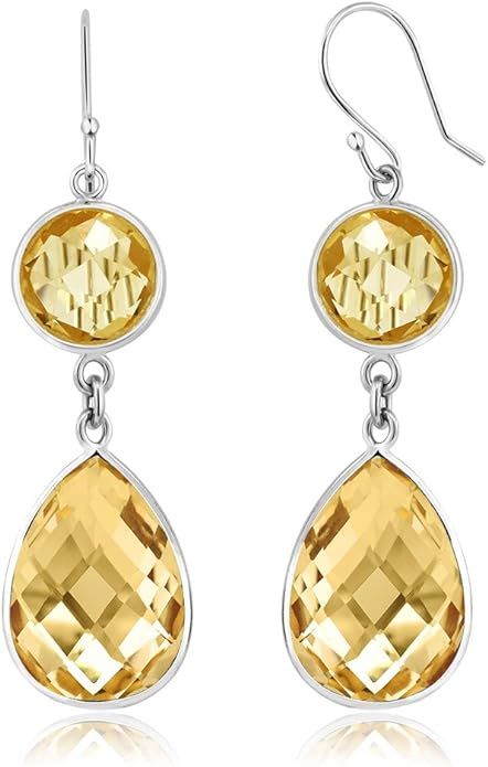 Gem Stone King 925 Sterling Silver Natural Citrine French Wire Dangle Hook Earrings For Women (13... | Amazon (US)