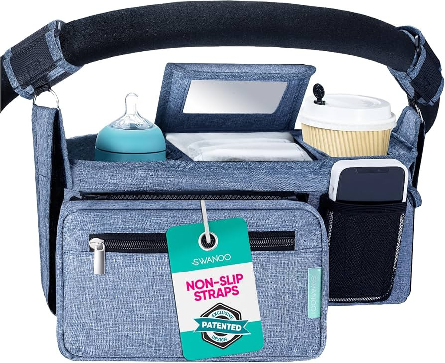 Swanoo Stroller Caddy Organizer With Cup Holder, Non-Slip Straps, Bag for Phone, Pet Accessories,... | Amazon (US)