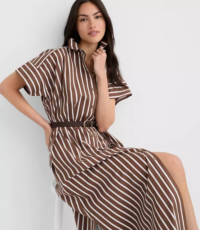 Tall Striped Poplin Maxi Pocket Shirtdress | LOFT