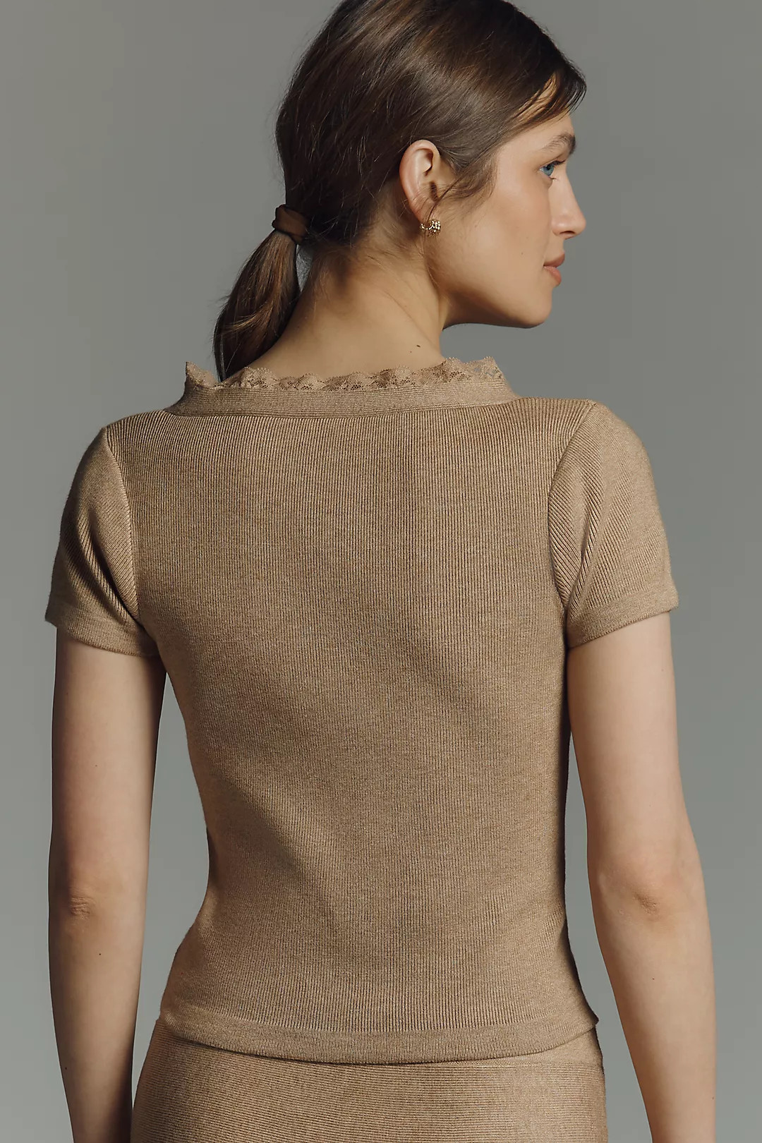 By Anthropologie Short-Sleeve Lace Detail Sweater | Anthropologie (US)