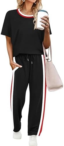 WIHOLL 2 Piece Lounge Sets for Women Matching Set Summer Outfits Short Sleeve Tops Wide Leg Pants... | Amazon (US)
