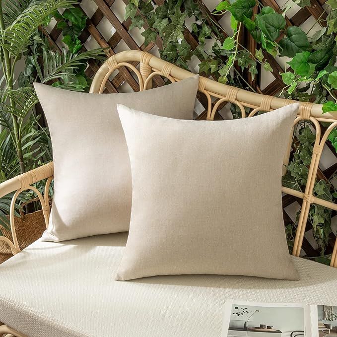 Woaboy Set of 2 Outdoor Waterproof Throw Pillow Covers Decorative Farmhouse Linen Pillowcase Soli... | Amazon (US)