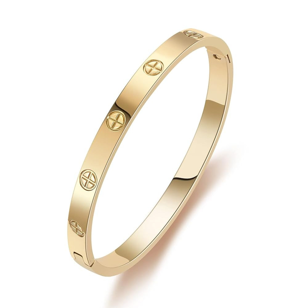 PDWZNBA 18K Gold Plated Love Friendship Bracelets with CZ Stones Trendy Stainless Steel Bangle Je... | Amazon (US)