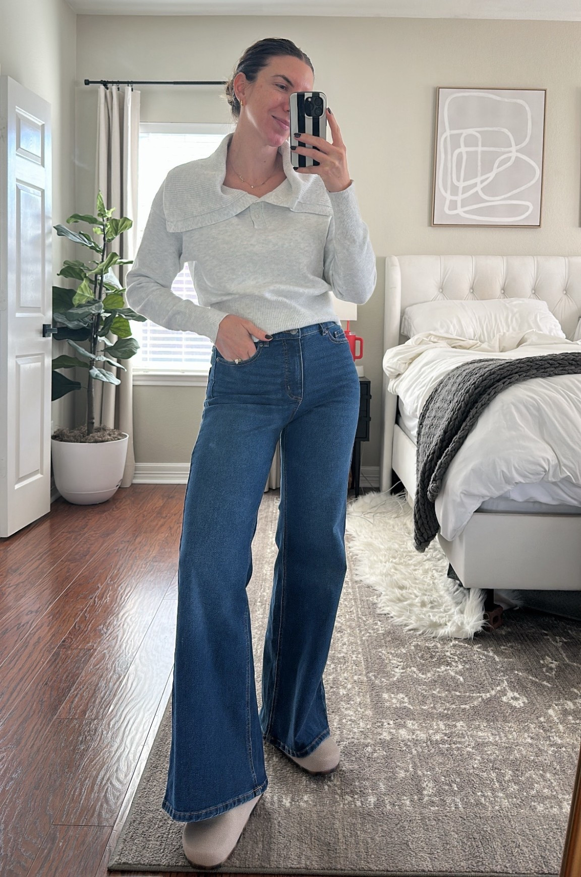Really loved this outfit I wore this week. $24 big collar sweater, size small. So impressed with these jeans. Wearing my true size 4. And if you’re on the fence about the Rothy’s clogs get them! 

#LTKSeasonal #LTKFindsUnder50 #LTKSaleAlert