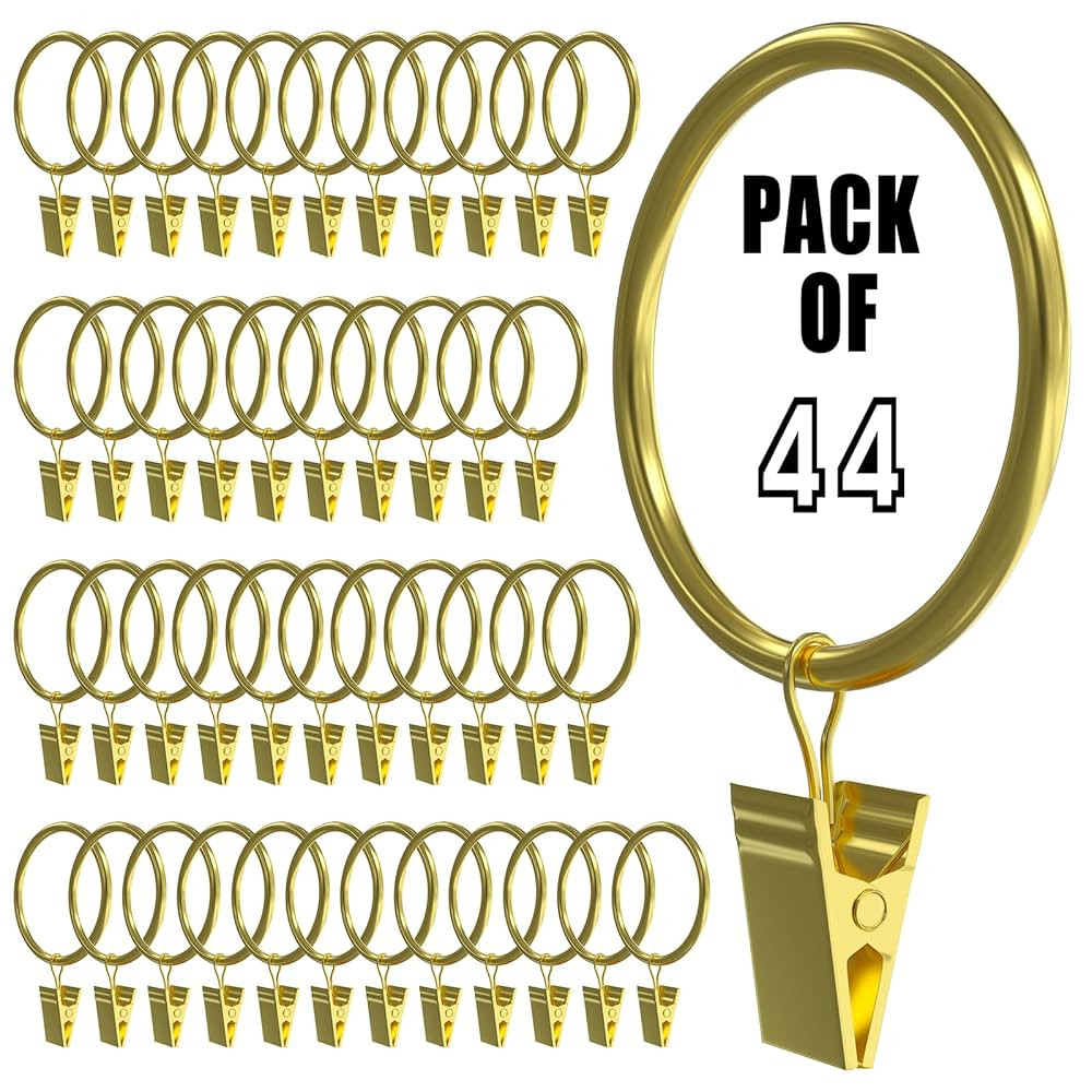 44 Pack Gold Curtain Rings with Clips, Curtain Hooks for Hanging, Heavy Duty Drapery Rings, Polis... | Amazon (US)