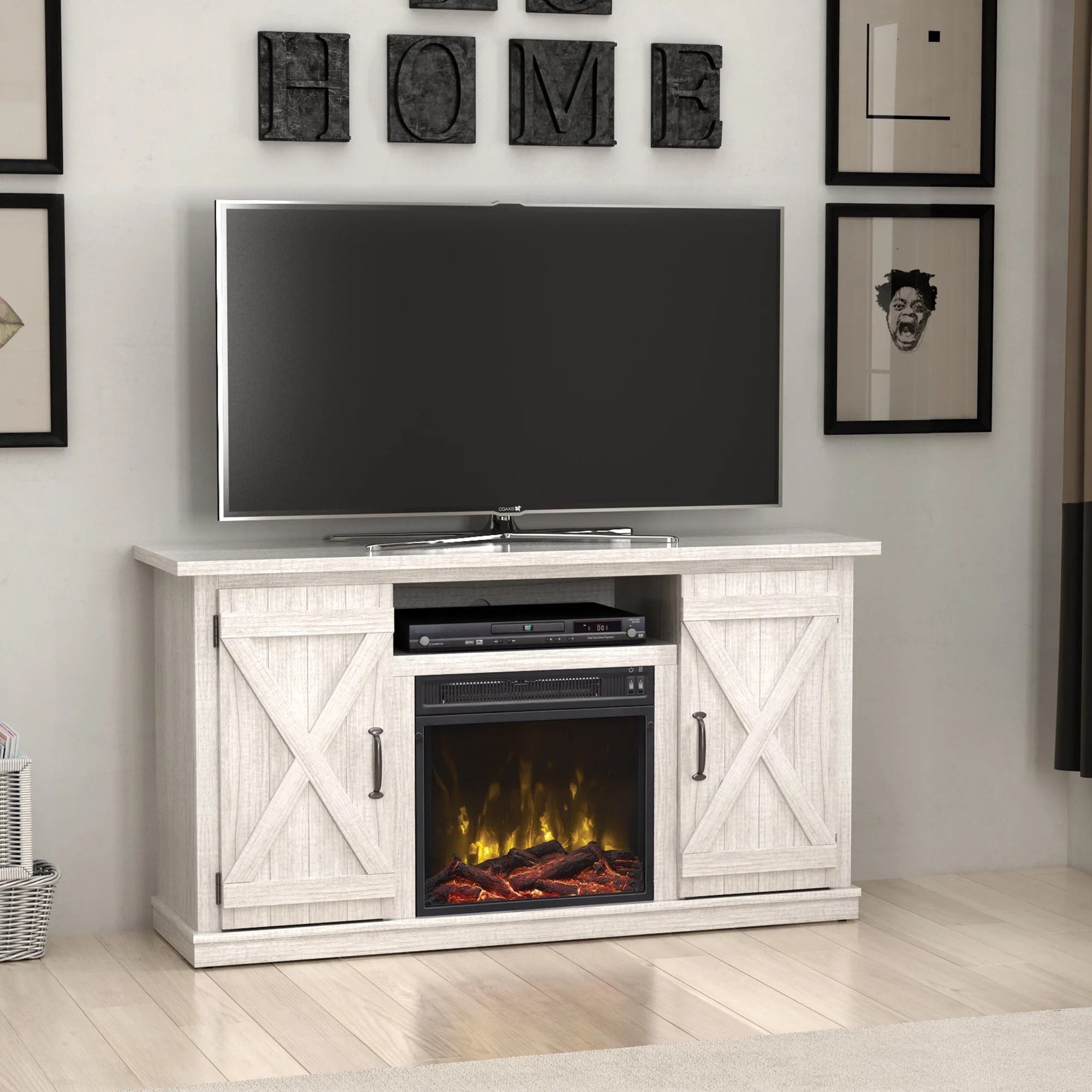 Twin Star Home Barn Door TV Stand for TVs up to 55" with ClassicFlame Electric Fireplace, Sargent... | Walmart (US)