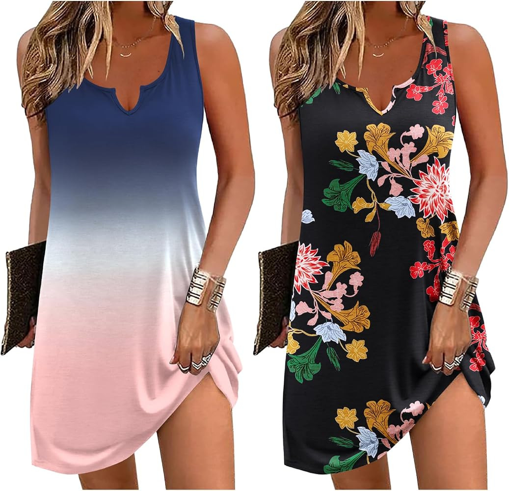 Ekouaer 2 Pack Nightgowns for Women Sleeveless Sleep Dress Tank Sleepshirt Chemise V Neck Sleepwe... | Amazon (US)