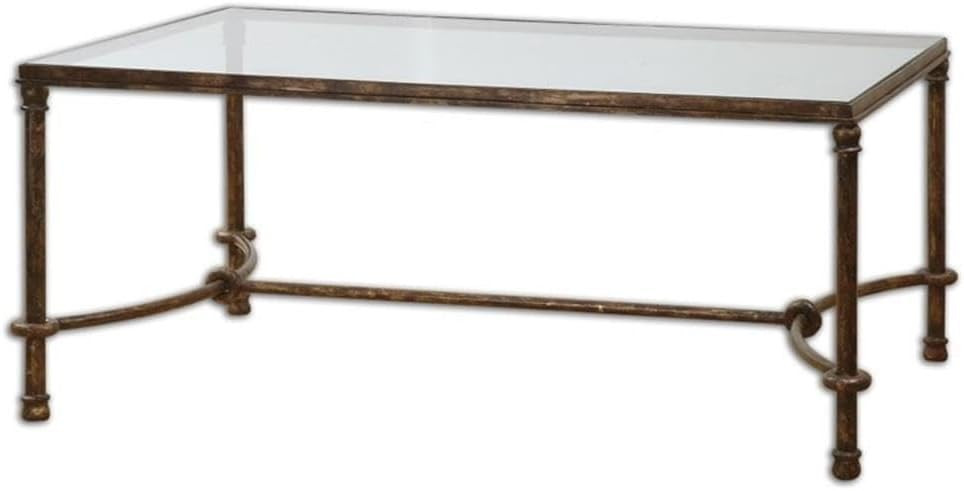 Beaumont Lane Iron Coffee Table, Rustic Bronze Patina Finish, 48" W x 28" D x 20" H, Tempered Glass Top, Forged Metal Rings and Curves Design, Easy Assembly, Stylish Living Room Centerpiece | Amazon (US)