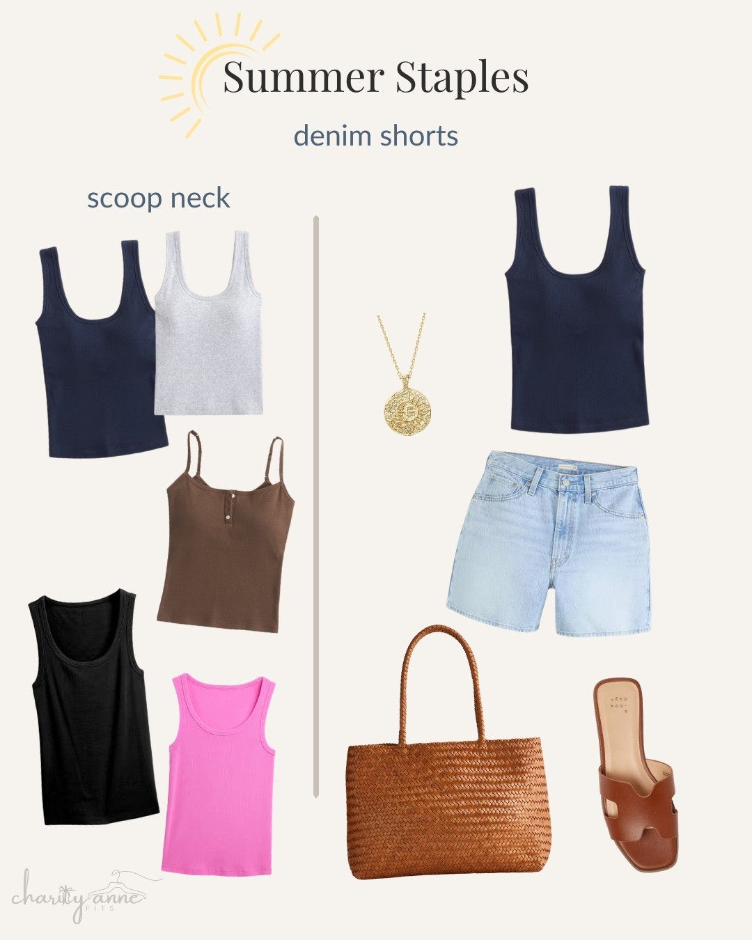 Love a scoop neck tank for showing on some fun summer jewelry! I get a size small in the Abercrombie bra free tanks!
