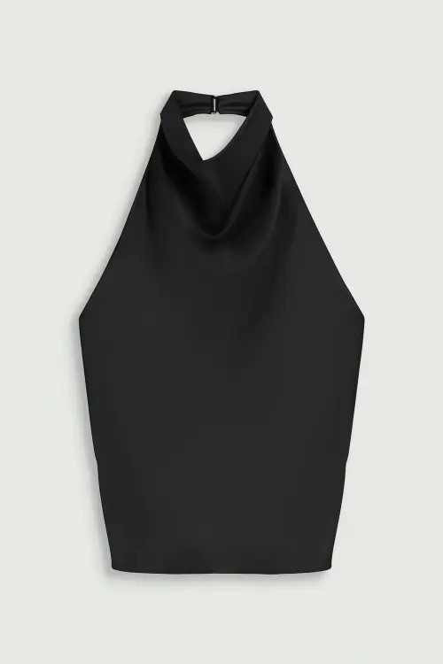 Nocturne Satin Halter-Neck Draped Top in Black at Nordstrom, Size X-Large Eu | Nordstrom