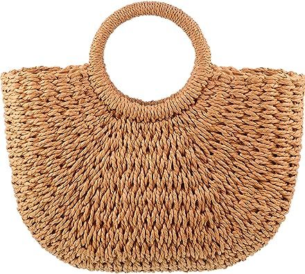 Straw Tote Bag Summer Beach Bag Handmade Straw Woven Handbag for Women Travel | Amazon (US)
