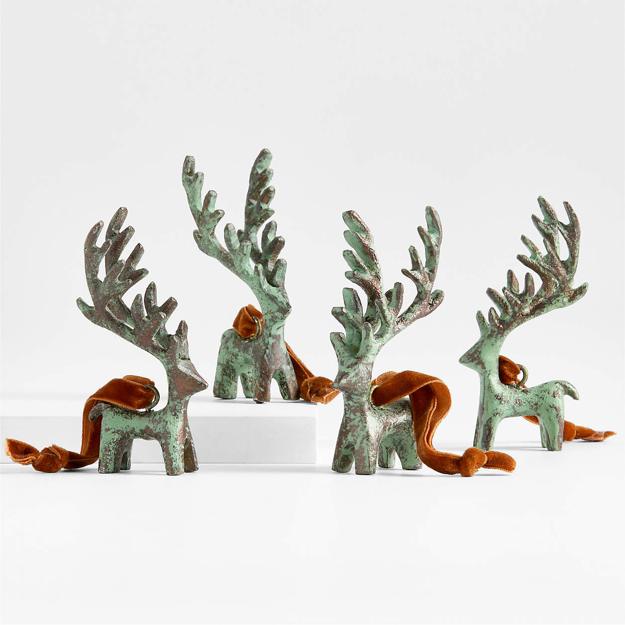 Verdigris Deer Christmas Tree Ornament Set of 4 + Reviews | Crate & Barrel | Crate & Barrel