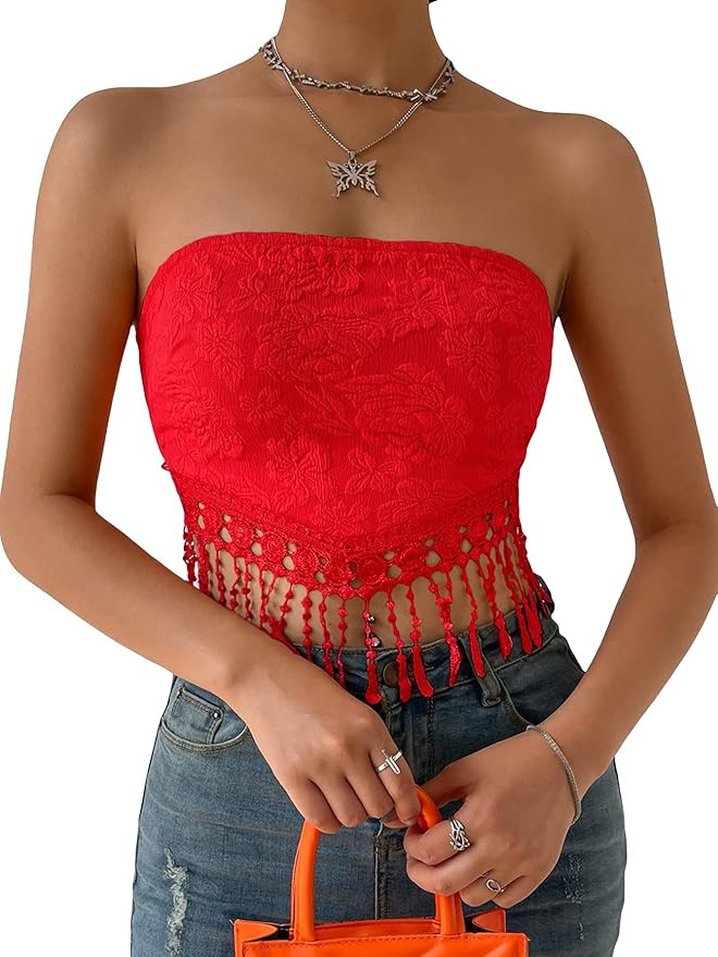 MakeMeChic Women's Boho Crop Tube Top Floral Tie Back Cute Bandana Tops | Amazon (US)