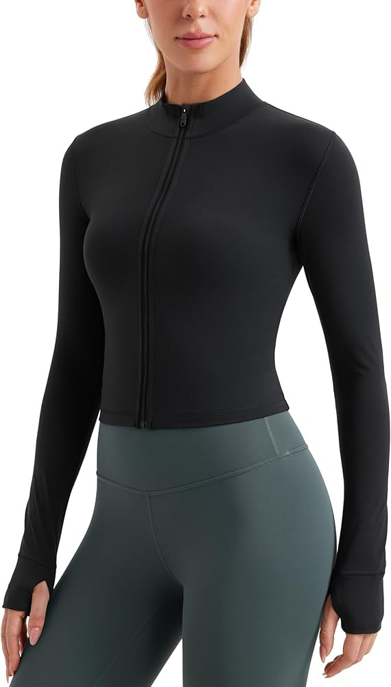 CRZ YOGA Womens Butterluxe Full Zip Cropped Workout Jackets Slim Fit Lightweight Athletic Yoga Ja... | Amazon (US)