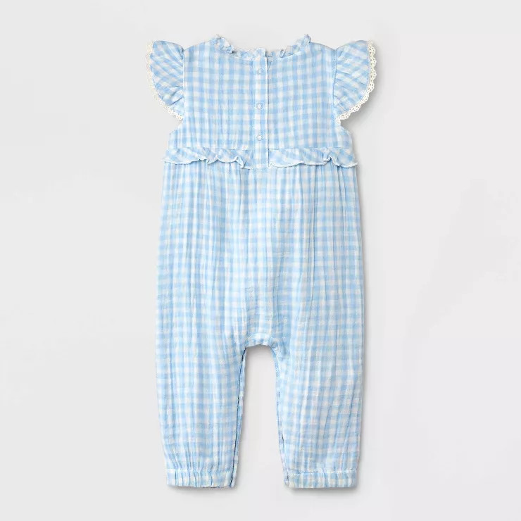 Baby Girls' Gingham Sleeveless Romper - Cat & Jack™ Blue | Target