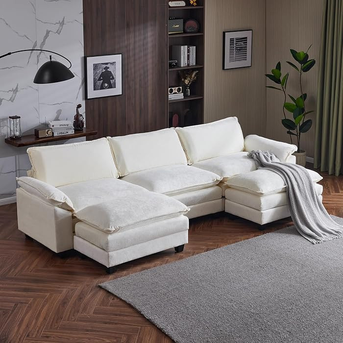 Karl home Sectional Sofa Modular Deep Seat Sofa Couch with Ottoman, Chenille Sofa Sleeper Comfy U... | Amazon (US)