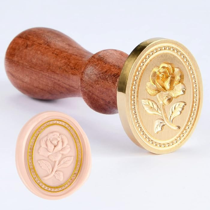 Wax Seal Stamp - Embossed Rose Flower, Oval Brass Head with Wooden Handle | Amazon (US)