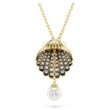 Idyllia Y pendant, Crystal pearl, Shell, White, Gold-tone plated by SWAROVSKI | SWAROVSKI
