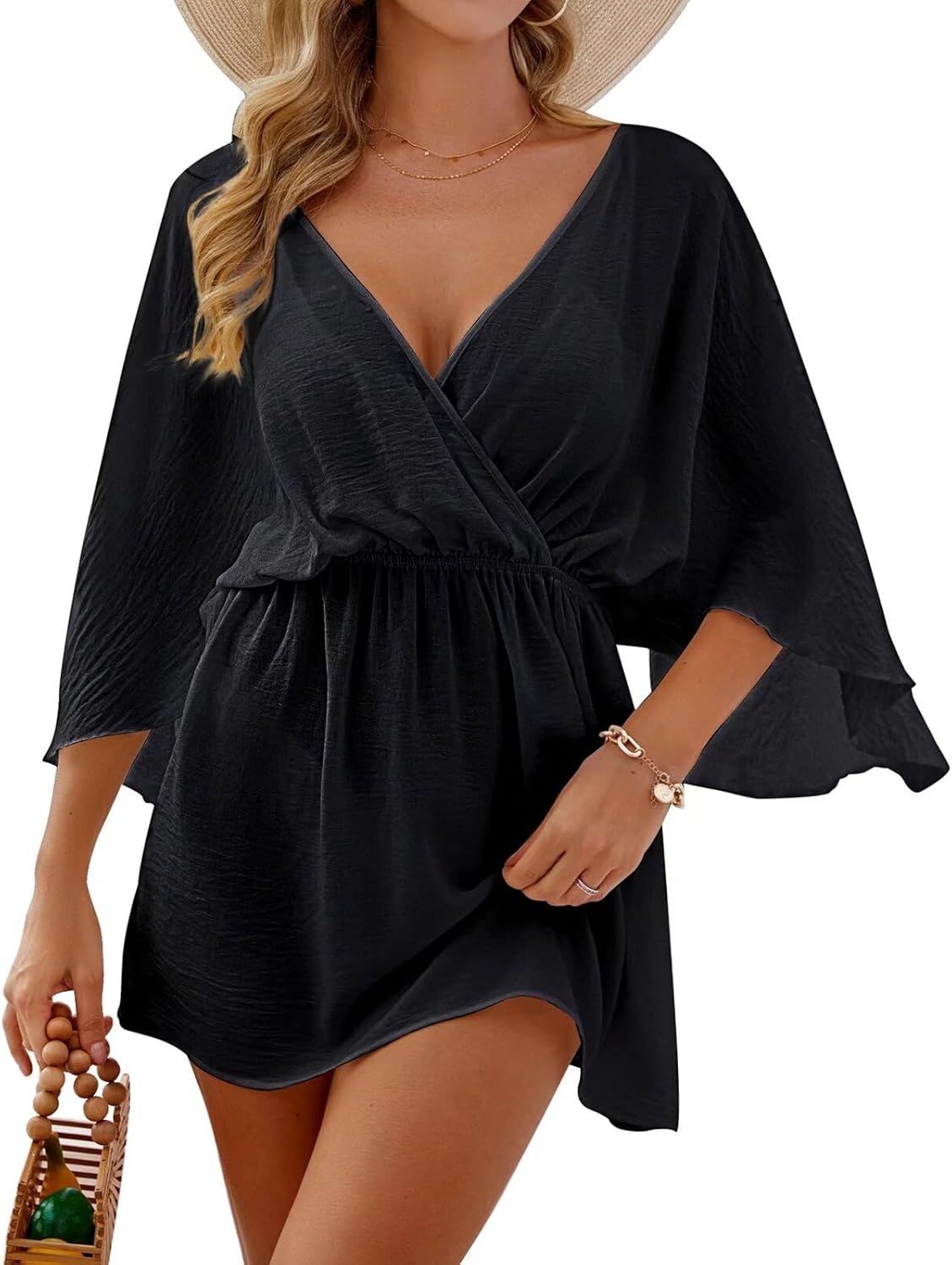 CiCiBird Women Sexy Bathing Suit Cover Up Swimsuit V Neck Coverup Dress Bikini Beach Tunic Top | Amazon (US)