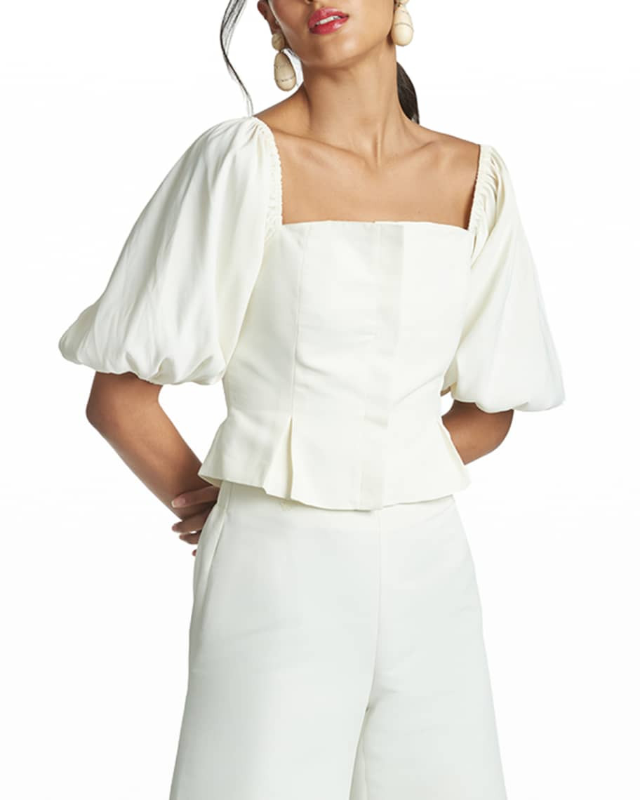 Sachin & Babi Lyric Balloon-Sleeve Peplum Top | Neiman Marcus