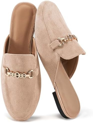 Womens Mules Buckle Flats: Classic Suede Slip On Shoes Dressy Closed Toe Backless Slides Loafers ... | Amazon (US)