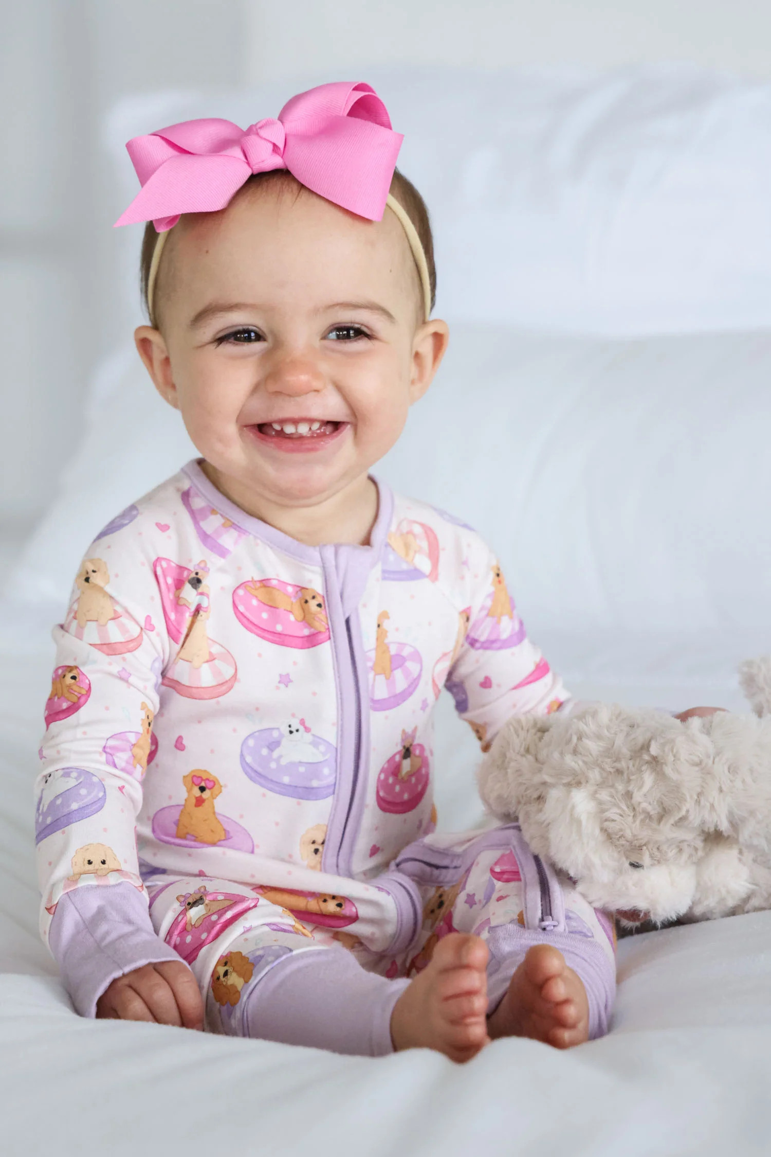 Convertible Zip Romper | Poolside Pups Pink | Caden Lane